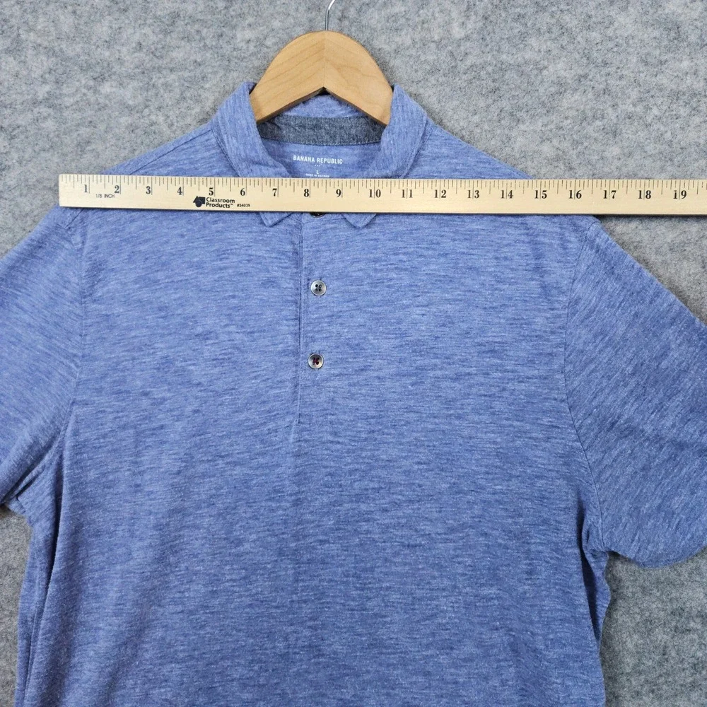 Banana Republic Men's Heathered‎ Blue Polo Shirt Size L Cotton/Polyester Blend